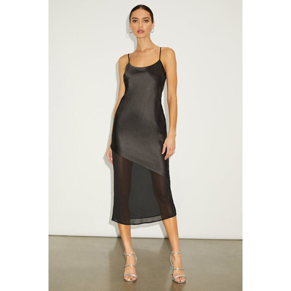 Lulus Drew Black Satin And Chiffon Midi Slip Dress - Size S